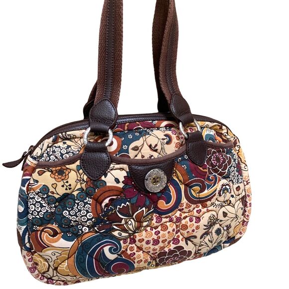 BRIGHTON Multicolor Floral Heart-Quilted Stitched Cotton Canvas Satchel - Picture 15 of 16